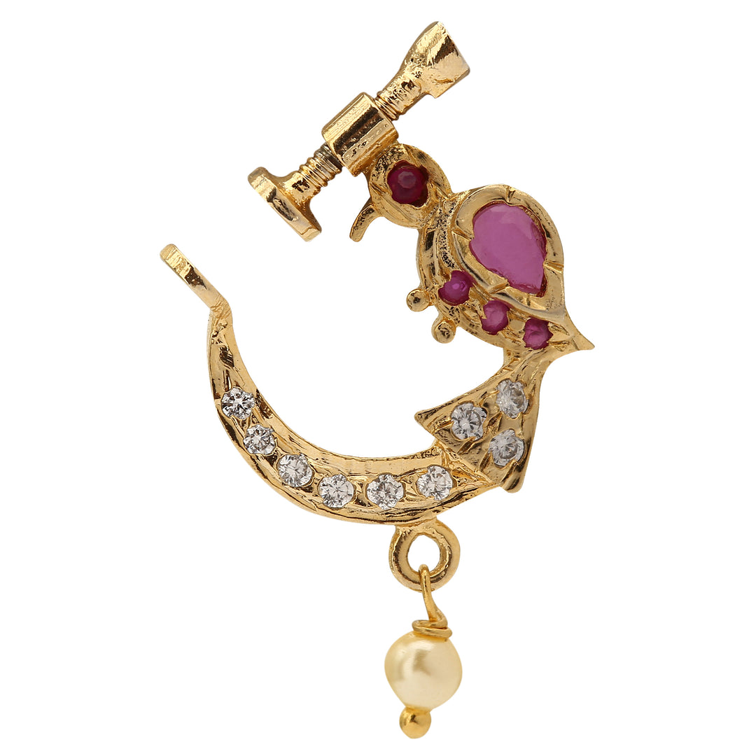 Elegant Bridal Nath Nose Ring Embellished With Ruby-White AD Stone Details, A Classic Festive Jewellery Piece To Enhance Ethnic Outfits – Sasitrends