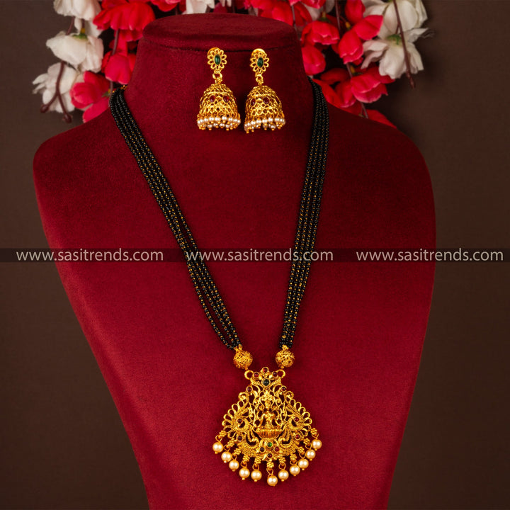Sasitrends | Classic Matte Gold Lakshmi Pendant Necklace Jewellery Set with Flower Jhumka