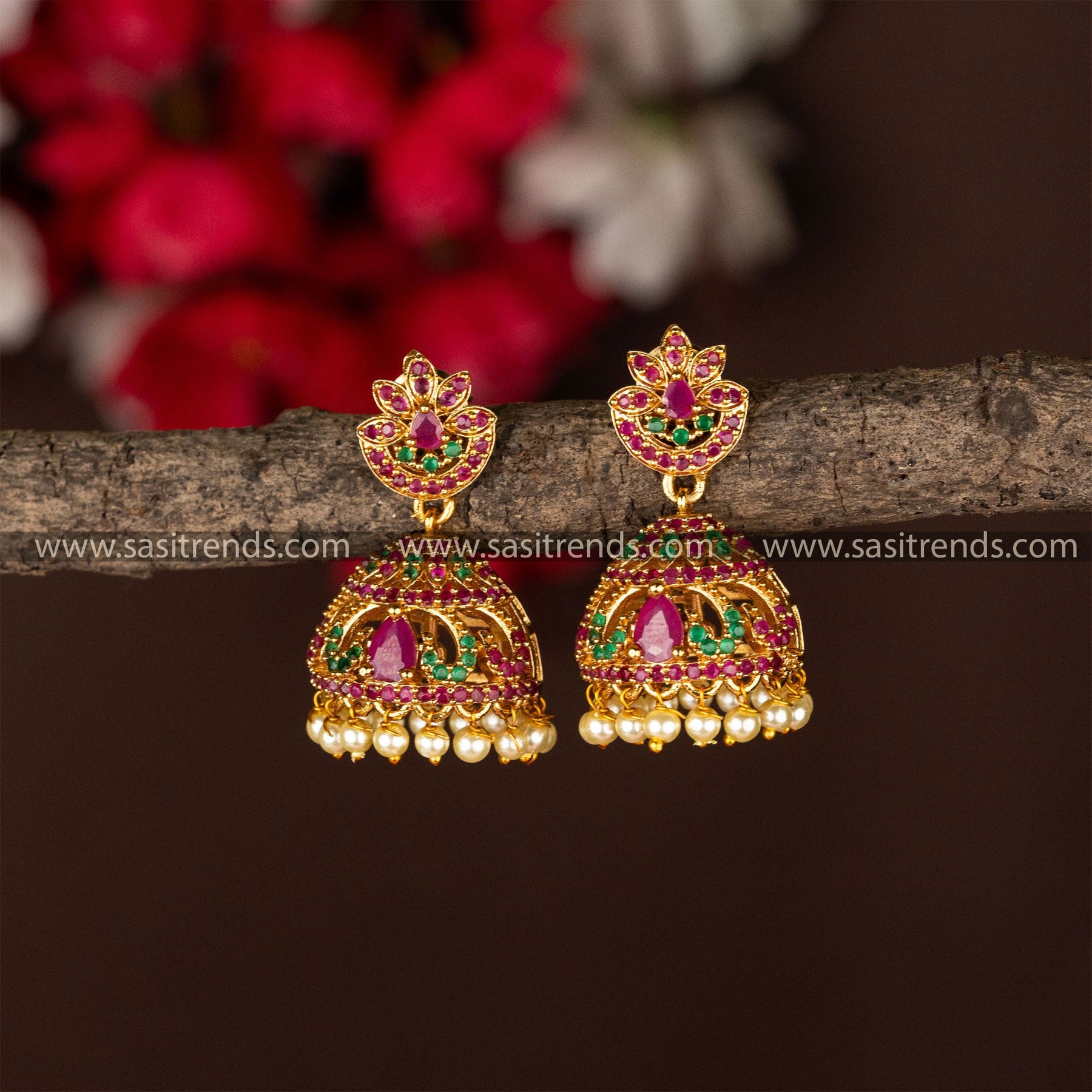 Exquisite Brass Jhumka Earrings with Lotus Flower Design Perfect for