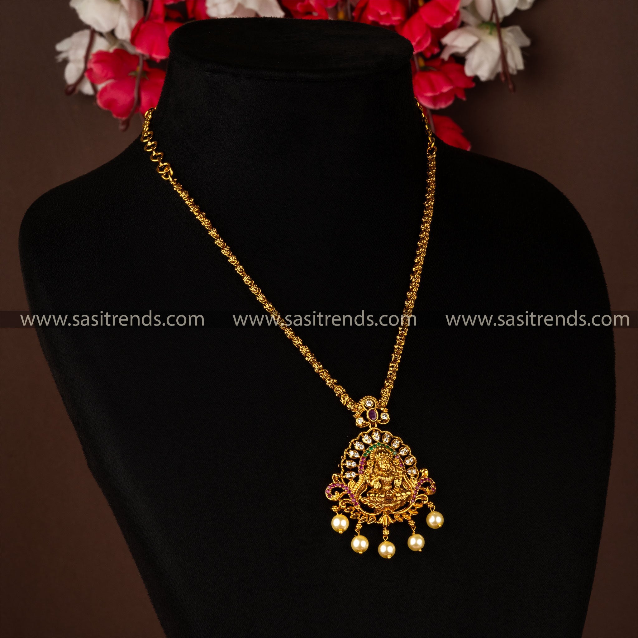 Sasitrends | Premium Matt Gold Divine Lakshmi Pendant Chain -Latest ...