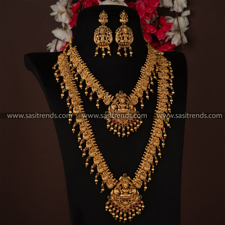 Classic Matte Gold Temple Divine Lakshmi Temple Combo Necklace Jewellery Set | Sasitrends