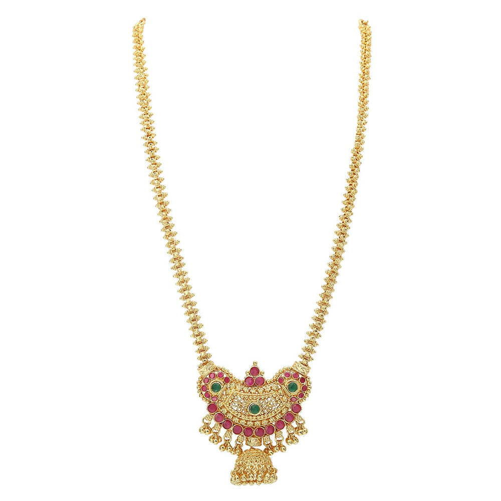Micro Gold Plated Pendant Gajiri Chain Necklace with Stones - Traditional Elegance for Special Occasions