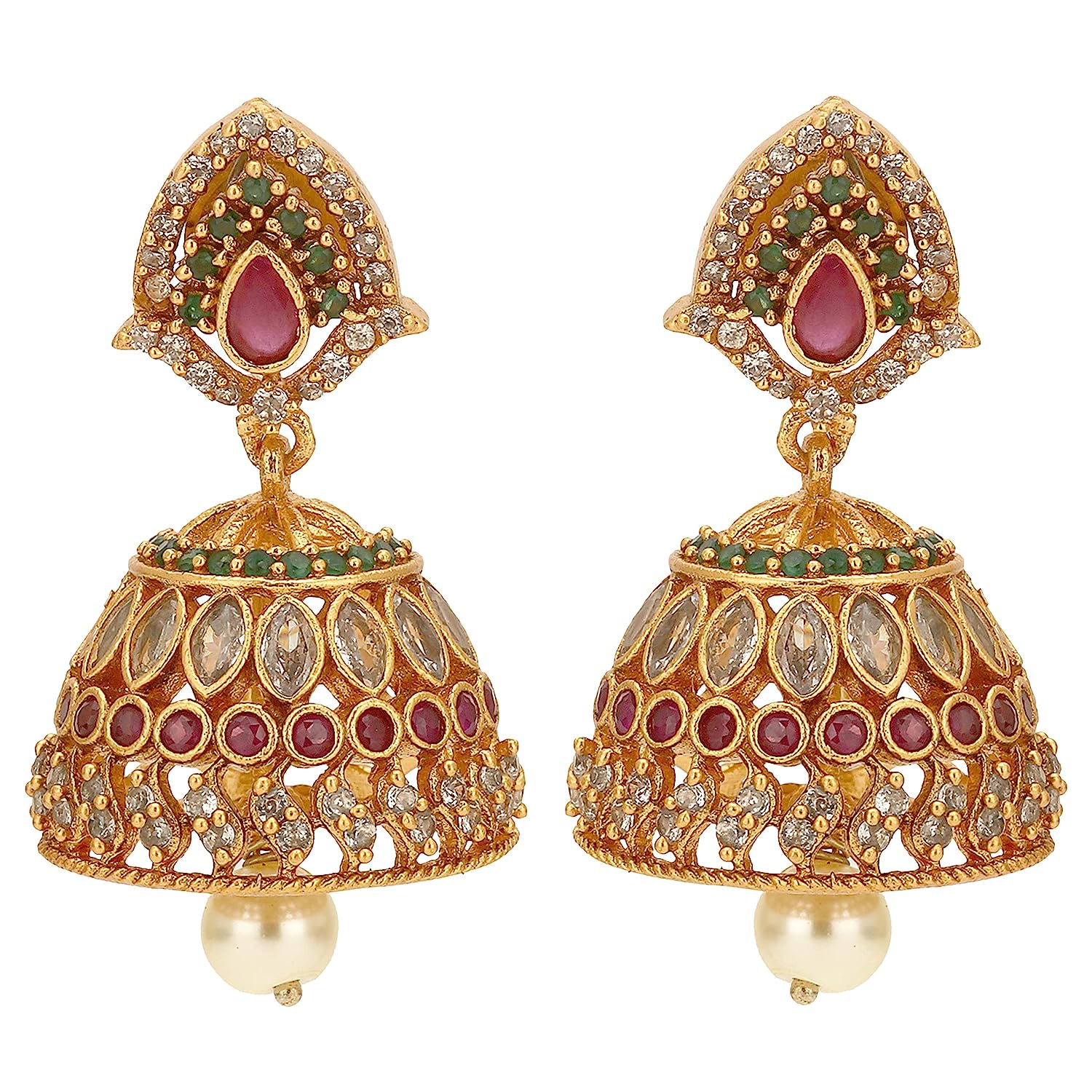 AD Multi Color Matte Gold Jhumka Earrings