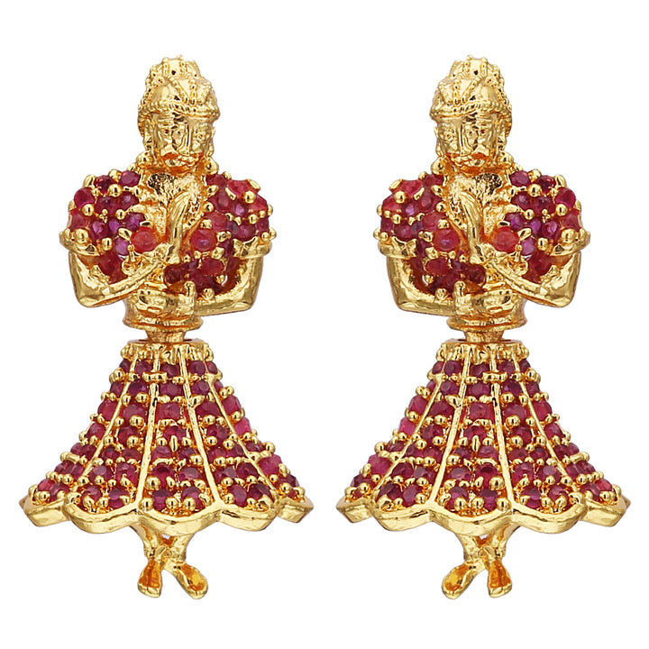 Radiant in Ruby! Butta Bomma Stone Earrings – Micro Gold Plated Traditional Wear with AD Stones for Women