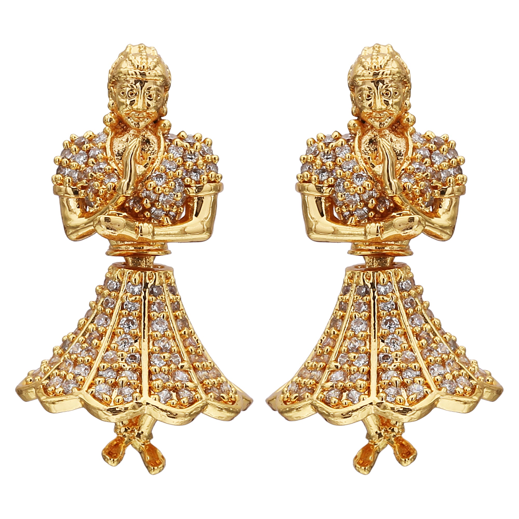 Timeless White Elegance! Butta Bomma Stone Earrings – Micro Gold Plated Traditional Wear with AD Stones for Women