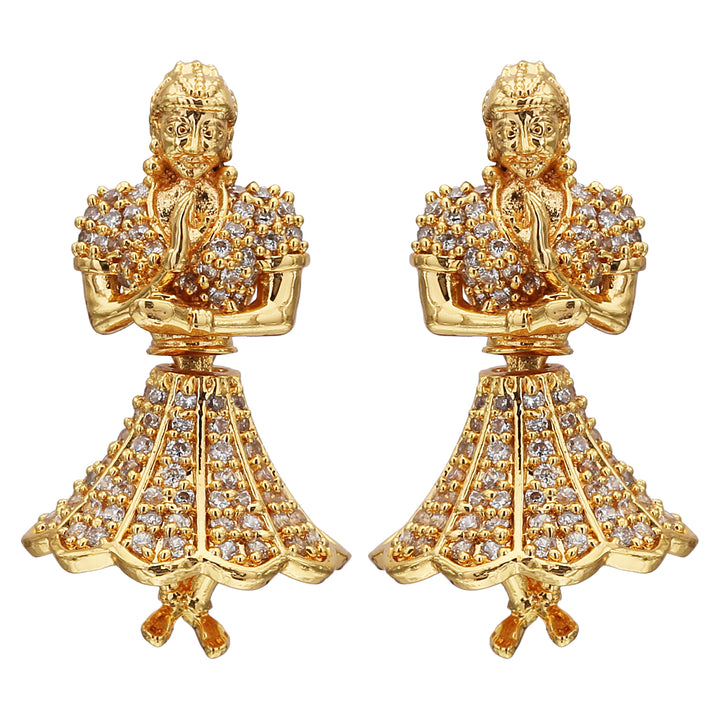 Timeless White Elegance! Butta Bomma Stone Earrings – Micro Gold Plated Traditional Wear with AD Stones for Women