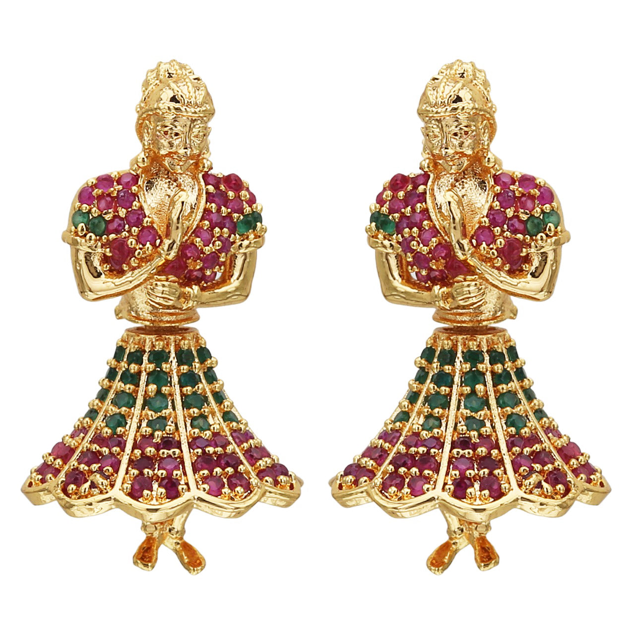 A Spectrum of Beauty! Butta Bomma Stone Earrings – Micro Gold Plated Traditional Wear with Ruby-Green colored AD Stones for Women