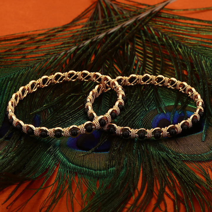 New Traditional Micro Gold Plated Black Bead Bangles - Brass with One Gram Micro Gold Plating, Perfect for All Occasions