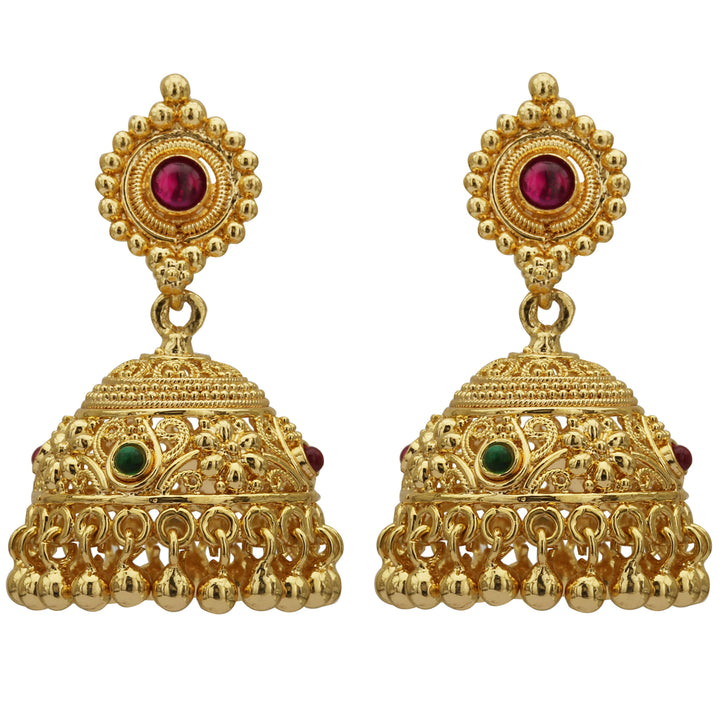 New Arrival: Traditional Wear Micro Gold Plated AD Stone Jhumka Earrings for Women | Sasitrends