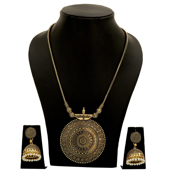 Designer Oxidised Antique Long Chain With Pendant Jewellery Set - Sasitrends