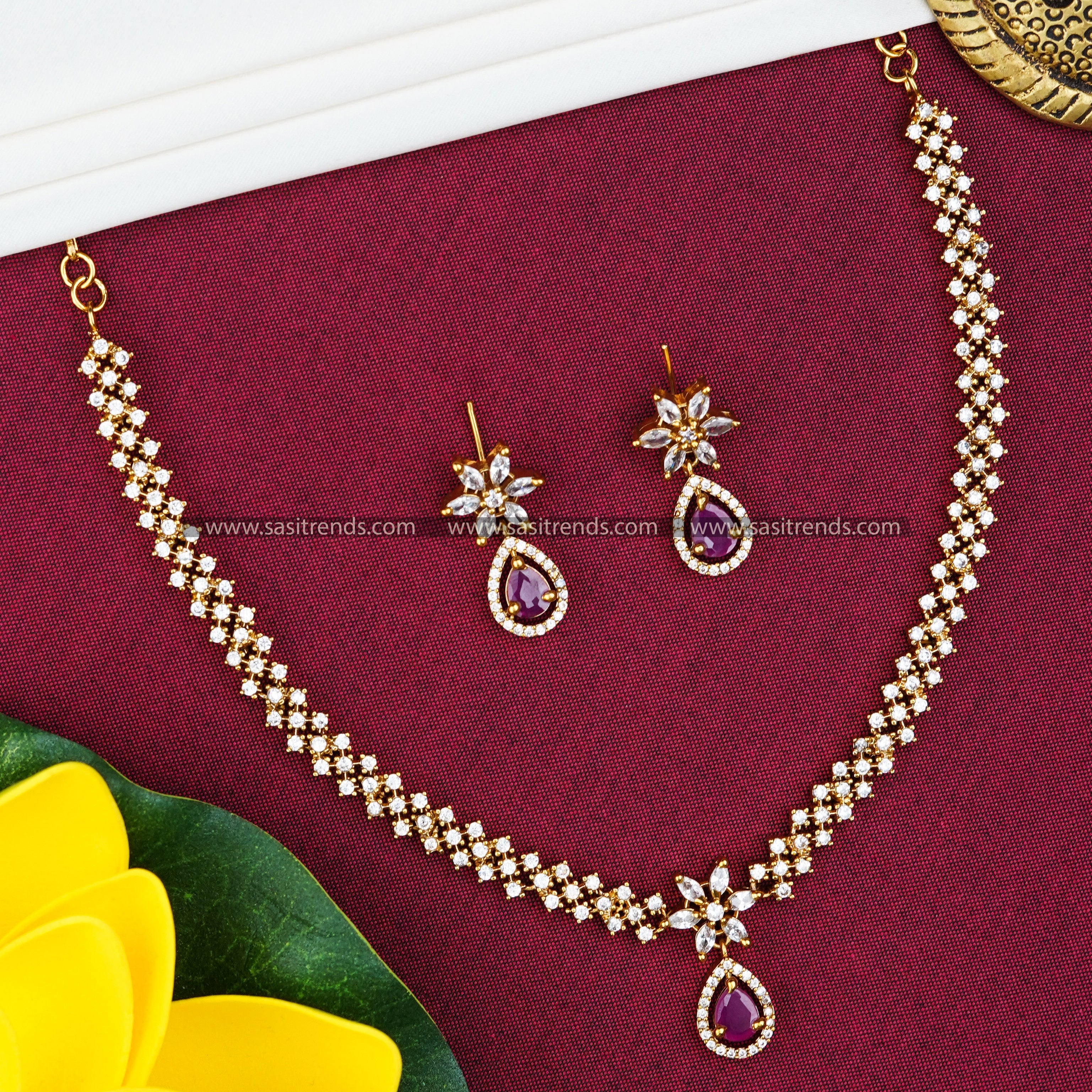 Multicolor Navratan Matte Gold Kemp style CZ stones necklace set –  ShopBollyWear.Com