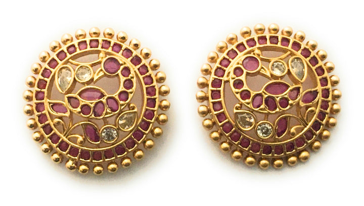 Round Temple Matte Gold Peacock Stud Earrings for Refined Style