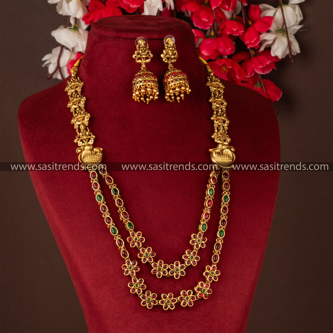 Divine Lakshmi Temple Necklace Set with Jhumka - Traditional Elegance