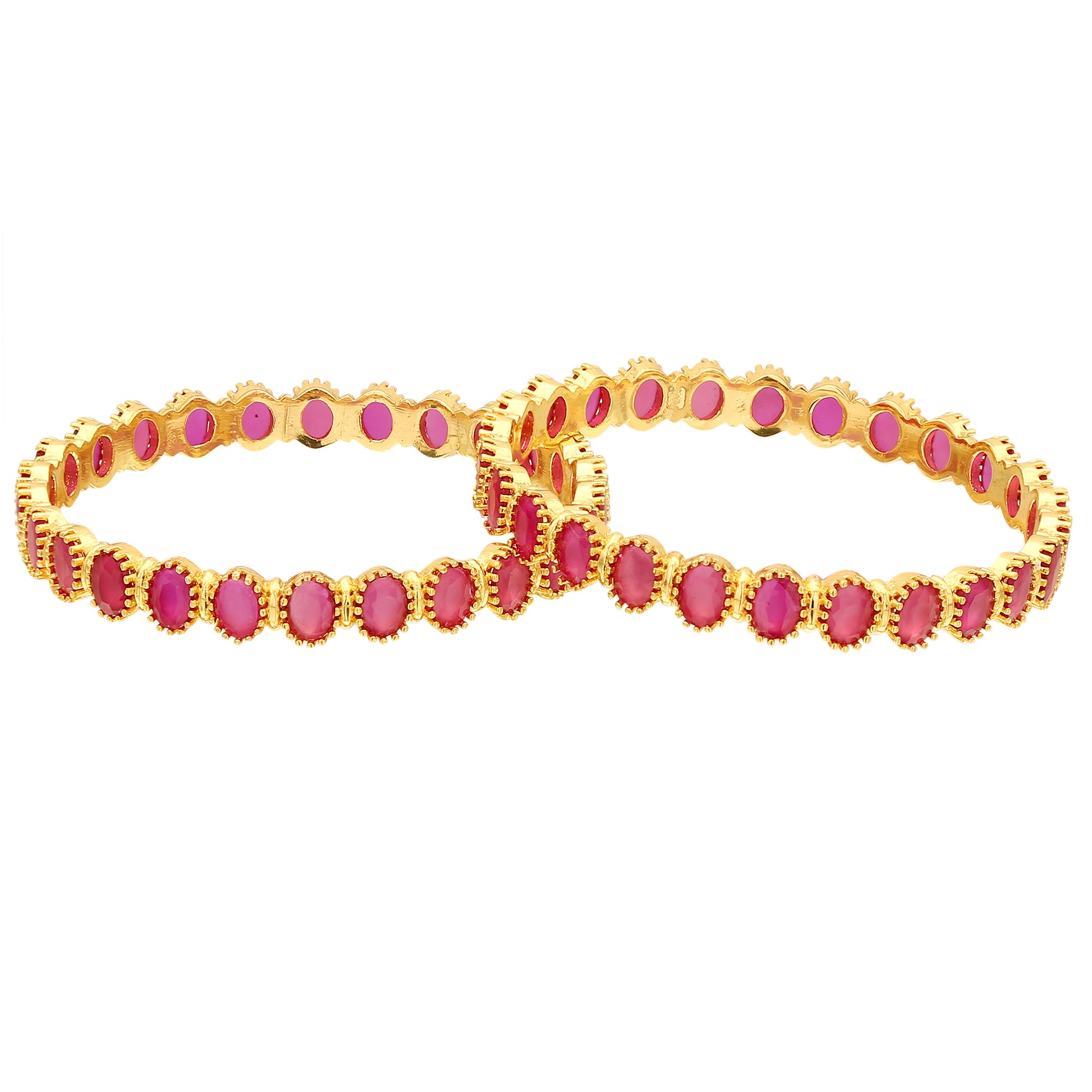 Stunning Micro Gold Plated Oval Ruby Bangles with American Diamond Stones - Trendy Traditional Elegance | Sasitrends - Sasitrends