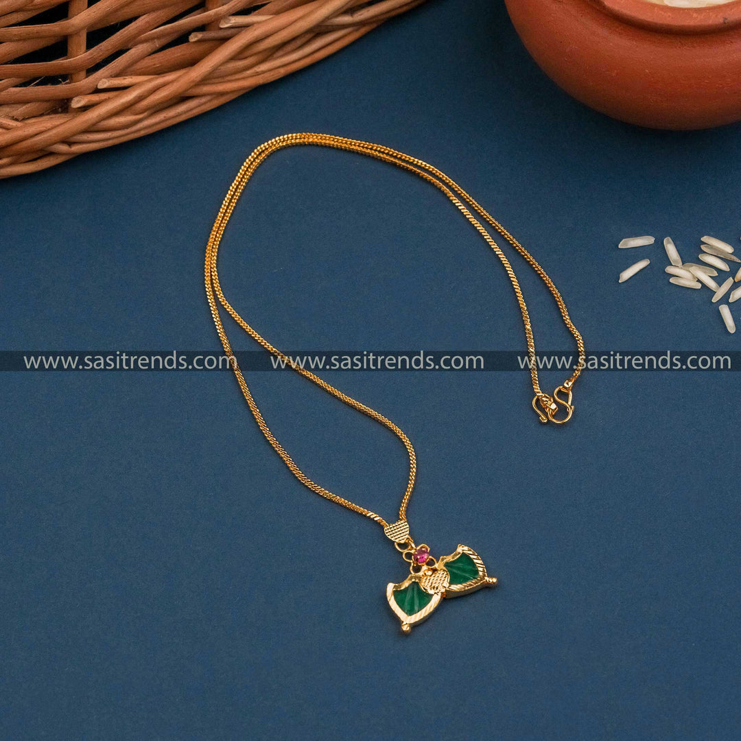 Kerala Style Gold Plated Palakka Necklace with Heart Pendant - Traditional Elegance