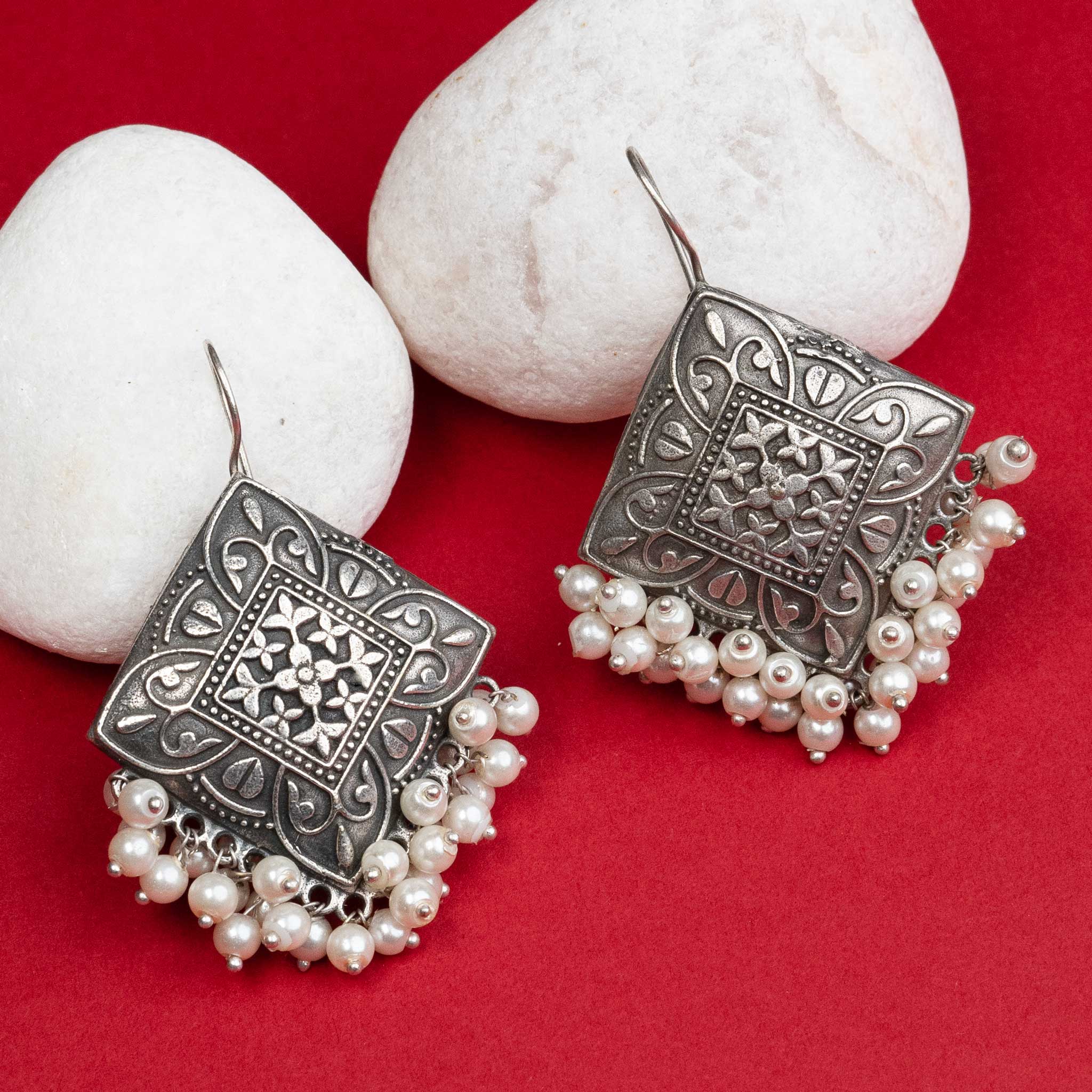 Tahira Handcrafted Oxidised Pure Silver Jhumka Earrings – WeaverStory