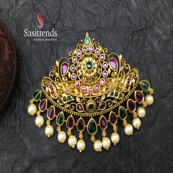 Temple Matte Gold Finish Pearl Dangling Hair Clip
